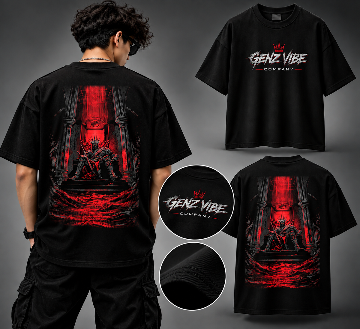 GENZ VIBE COMPANY 240 GSM Premium Oversized T-Shirt – 100% Cotton, Jet Black Streetwear | Unisex