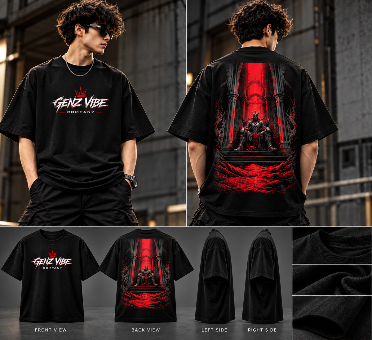 GENZ VIBE COMPANY 240 GSM Premium Oversized T-Shirt – 100% Cotton, Jet Black Streetwear | Unisex