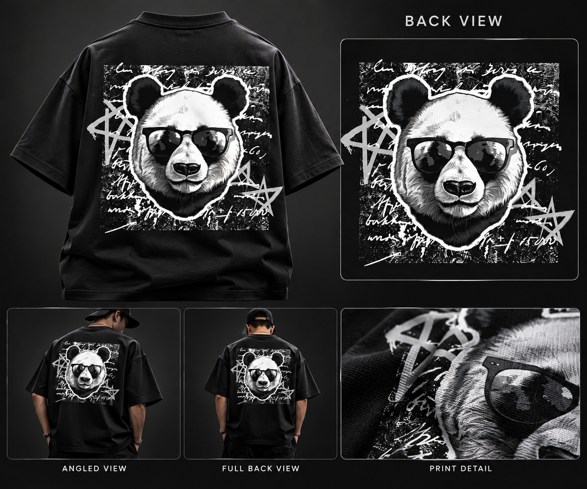 GENZ VIBE Panda Streetwear Oversized T-Shirt – 240 GSM Premium Cotton | Black Unisex T-Shirt