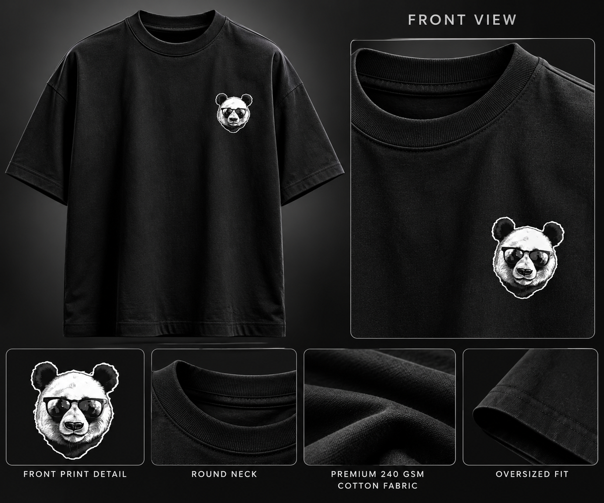 GENZ VIBE Panda Streetwear Oversized T-Shirt – 240 GSM Premium Cotton | Black Unisex T-Shirt